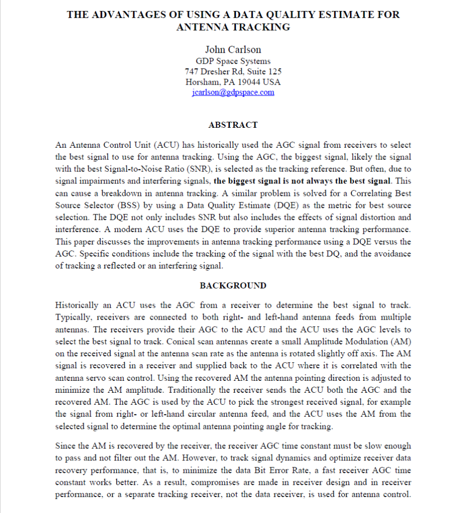 THE ADVANTAGES OF USING A DATA QUALITY ESTIMATE FOR ANTENNA TRACKING